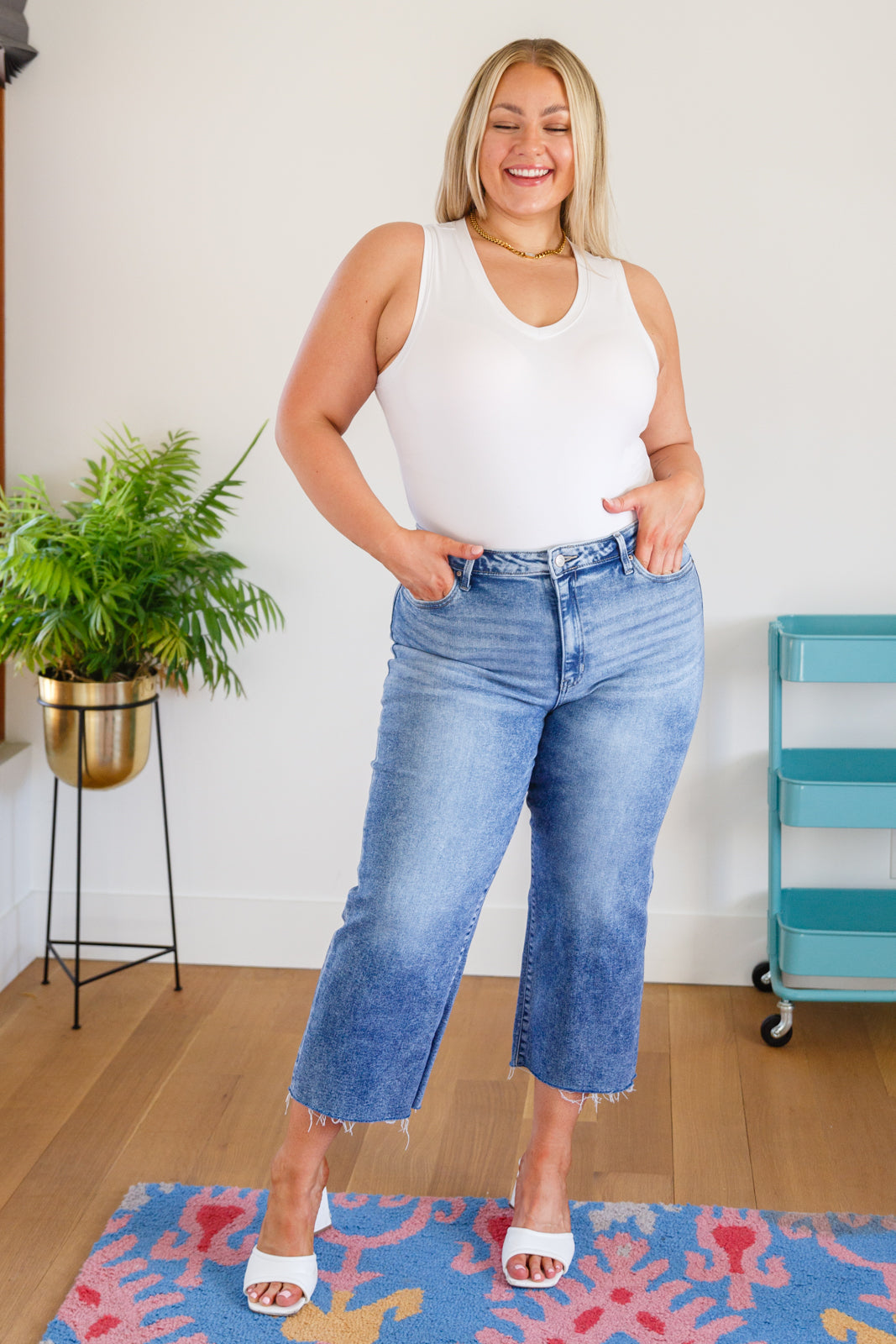 Zenana Raw Hem Wide Leg Cropped Jeans
