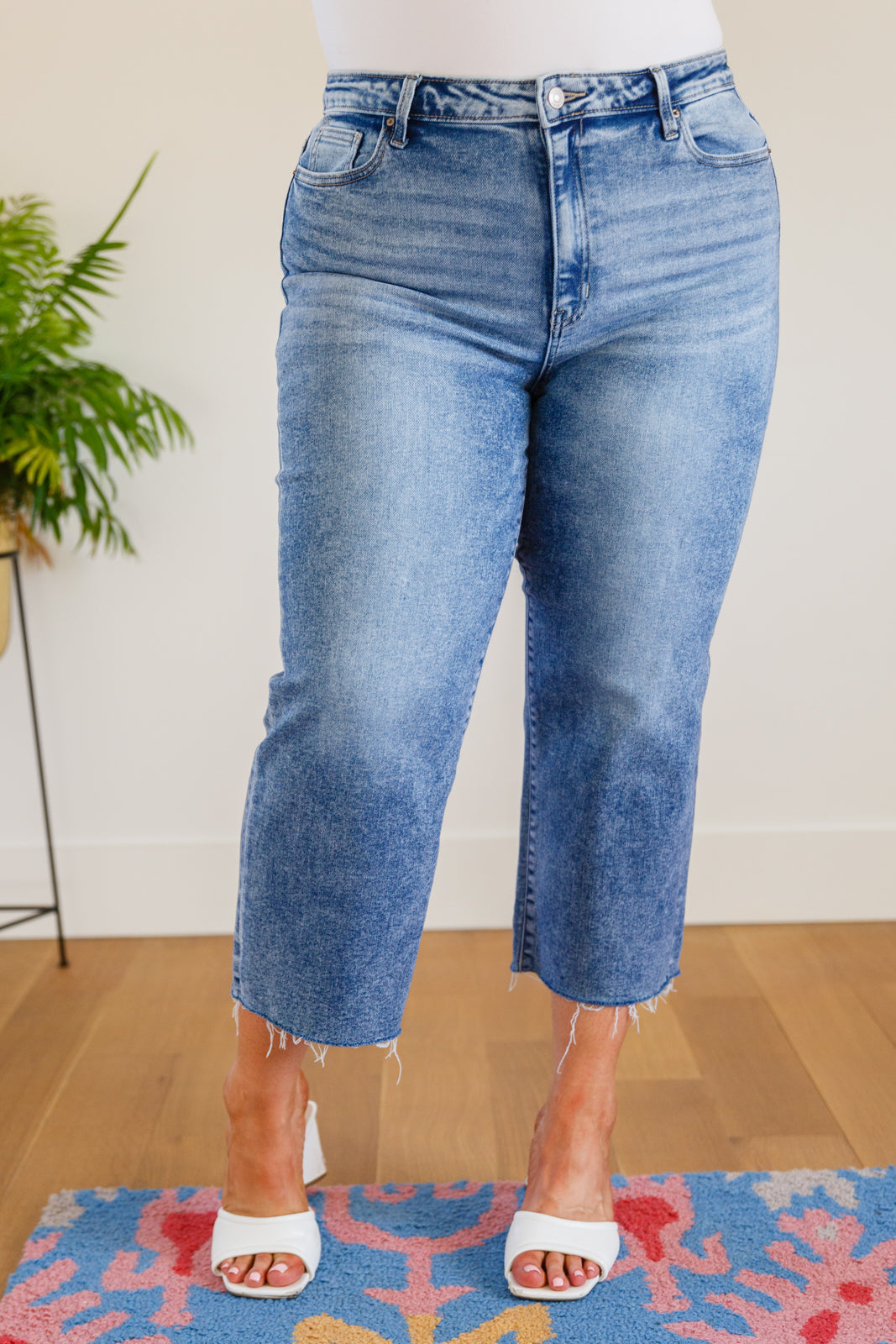 Zenana Raw Hem Wide Leg Cropped Jeans