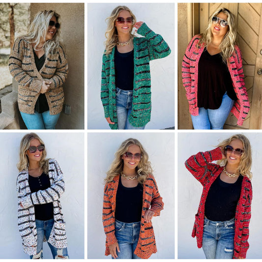 PREORDER: Stripe Miley Dot Cardigan In Assorted Colors (Ships Early October)