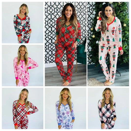 PREORDER: Long Sleeve Holiday Pajamas in Assorted Prints