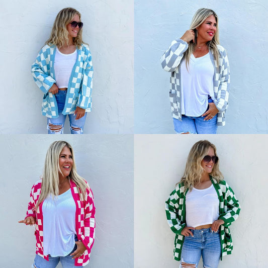 PREORDER: Beverly Checkered Cardigan in Four Colors