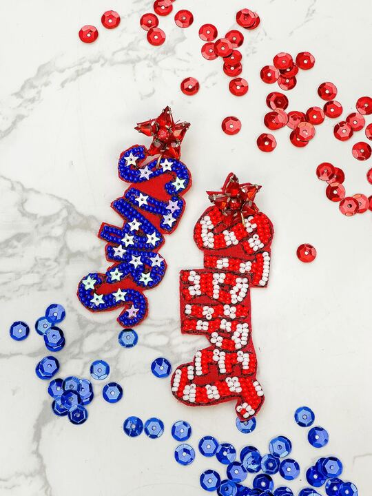 PREORDER: Stars & Stripes Beaded Dangle Earrings