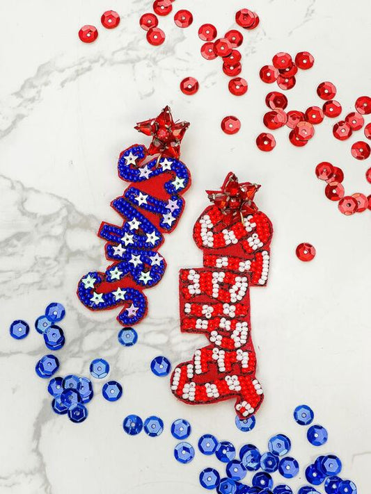 PREORDER: Stars & Stripes Beaded Dangle Earrings