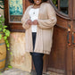 Stefanie Open Front Balloon Sleeve Cardigan In Taupe