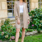 Stefanie Open Front Balloon Sleeve Cardigan In Taupe
