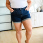 Stone Wash Open Seam Cuff Shorts