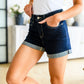 Stone Wash Open Seam Cuff Shorts