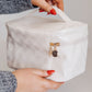 Subtly Checked Cosmetic Bags 3 Piece Set in Ivory