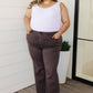 Judy Blue High Rise Frayed Hem 90's Straight Jeans in Brown