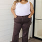 Judy Blue High Rise Frayed Hem 90's Straight Jeans in Brown