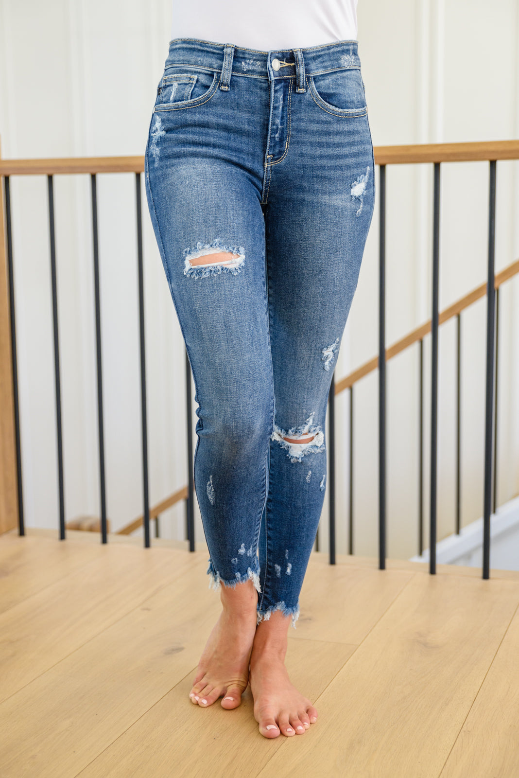 Judy Blue Mid Rise Raw Hem Jeans