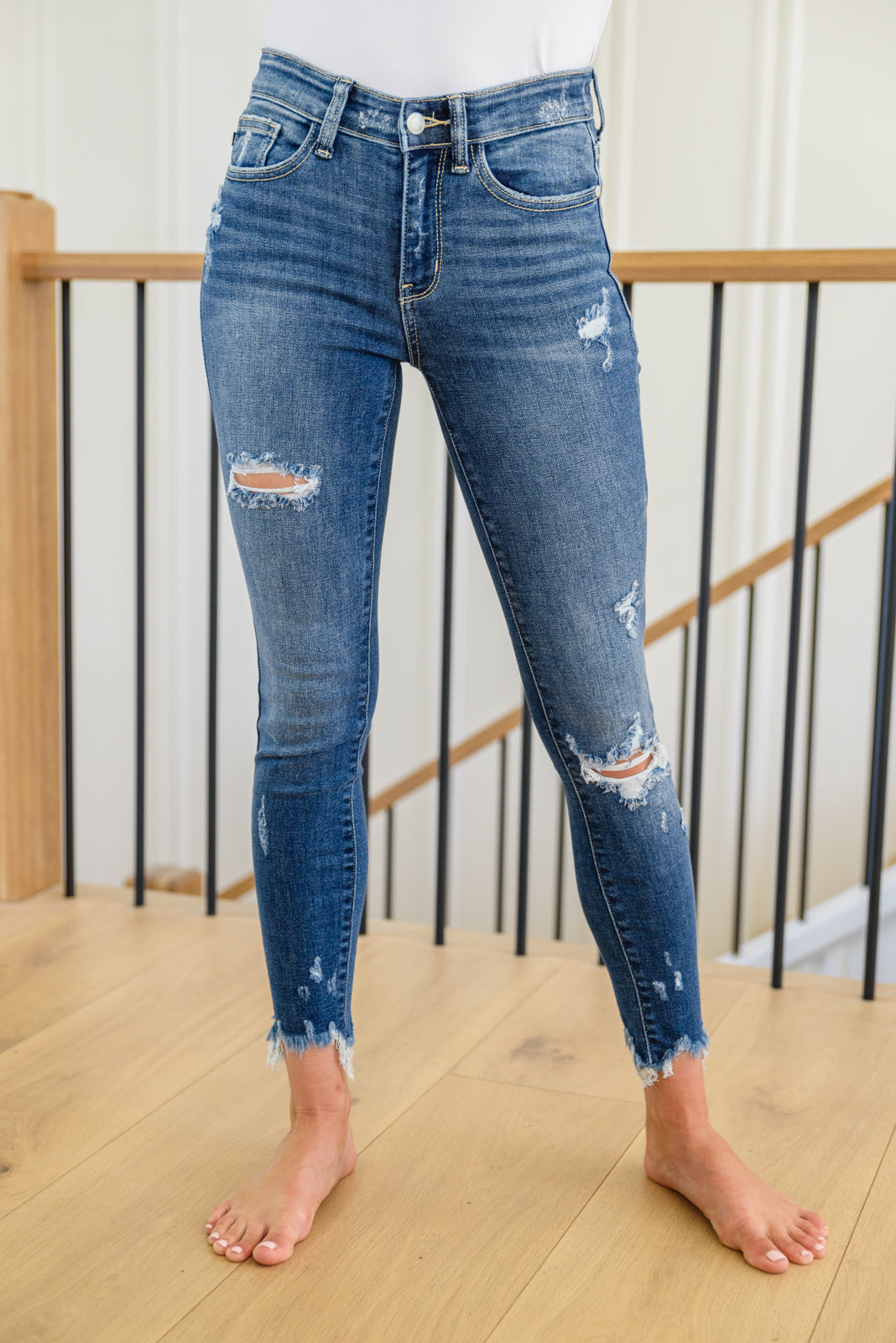 Judy Blue Mid Rise Raw Hem Jeans
