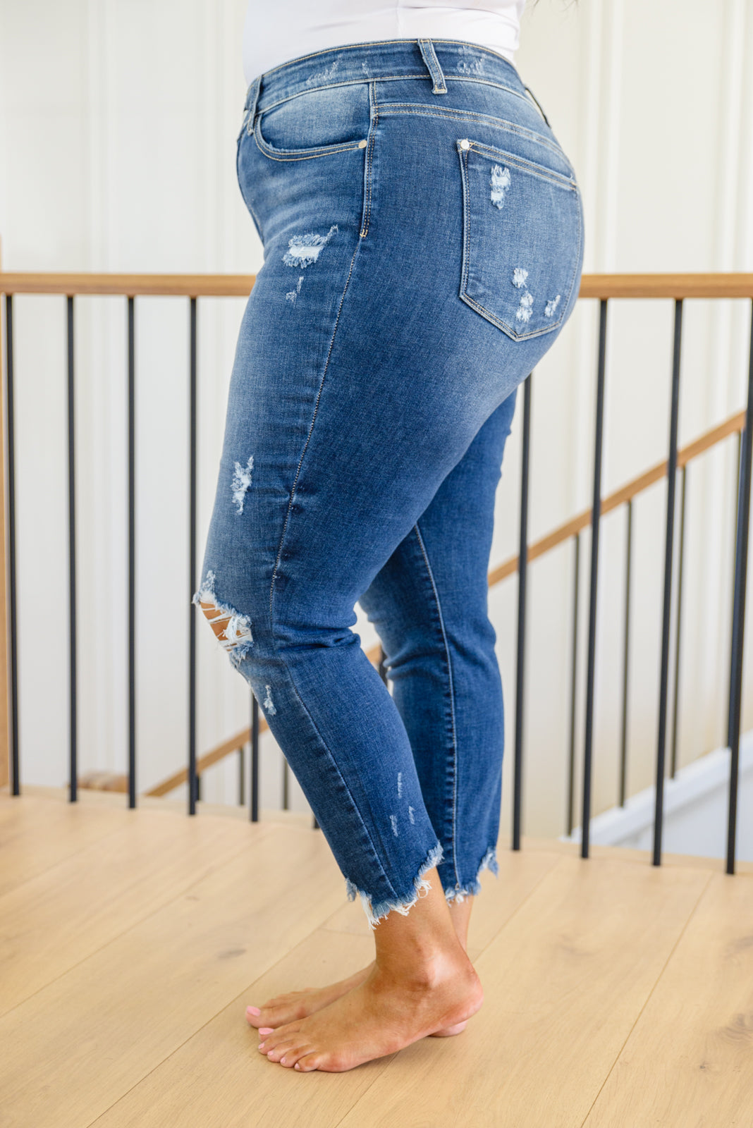 Judy Blue Mid Rise Raw Hem Jeans