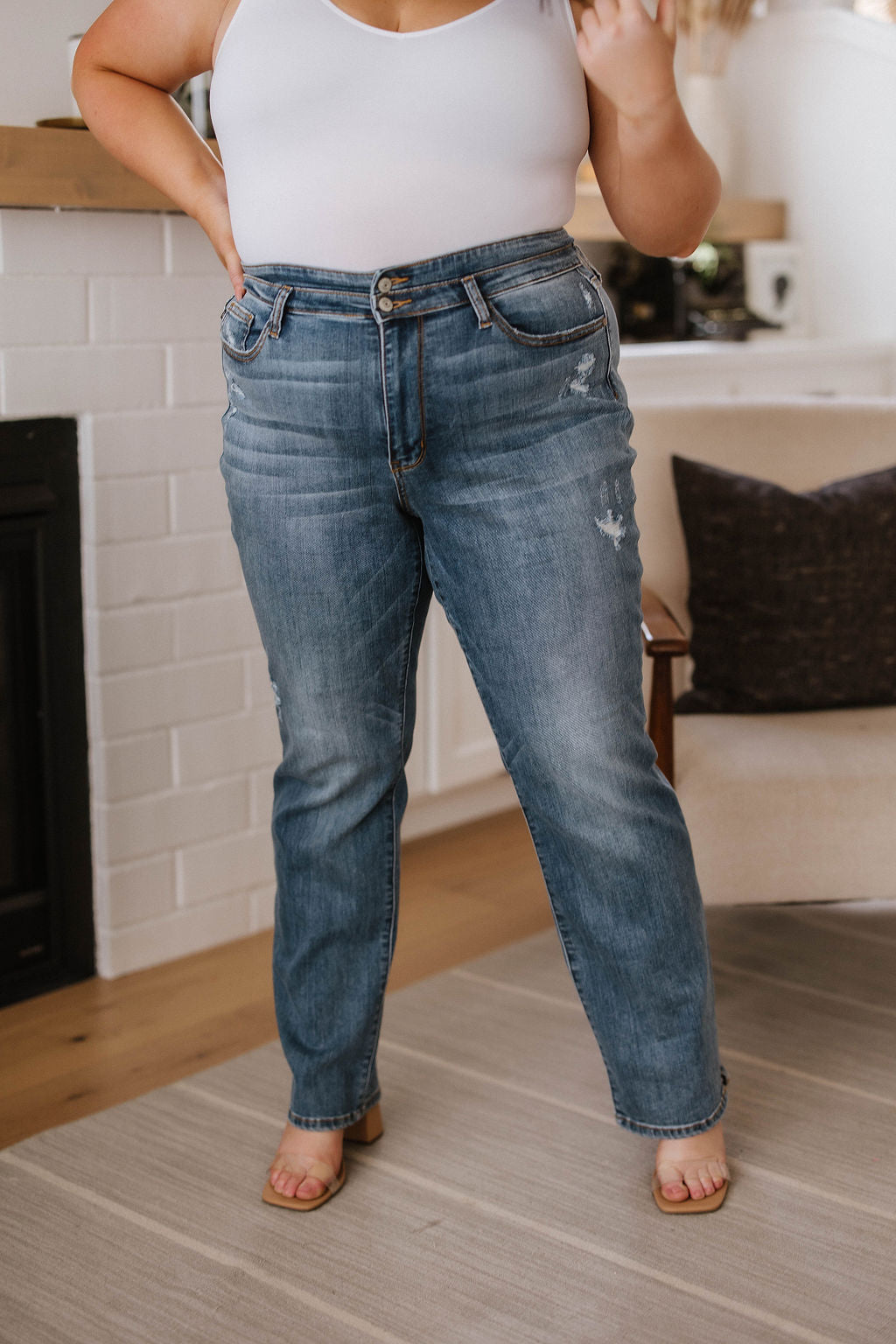 Judy Blue High Waist Slit Hem Straight Jeans