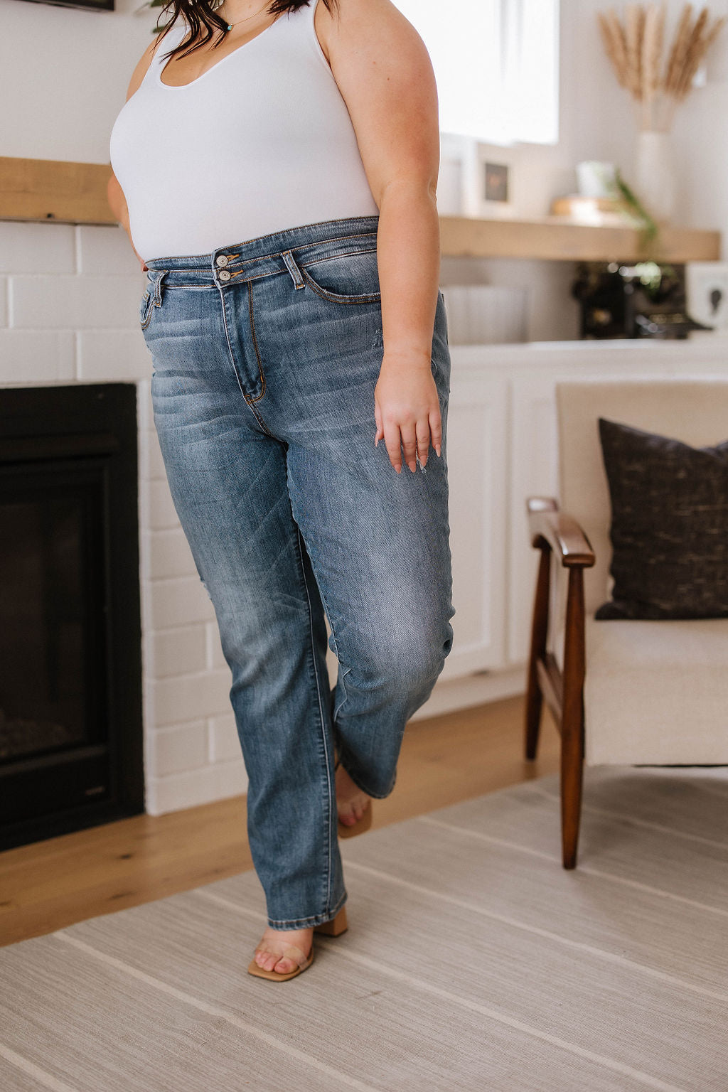 Judy Blue High Waist Slit Hem Straight Jeans