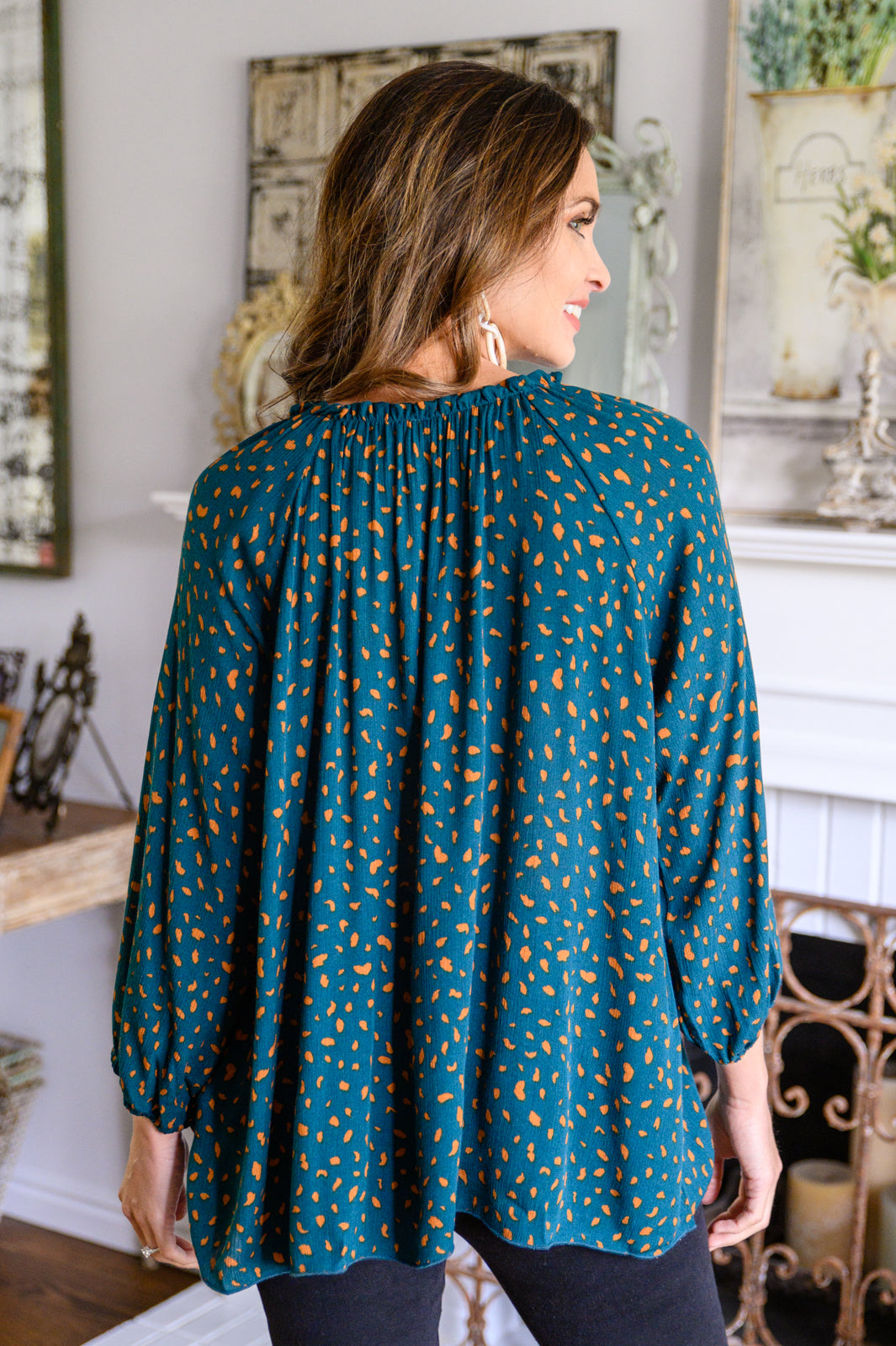 The Time Is Now Spotted Blouse In Teal