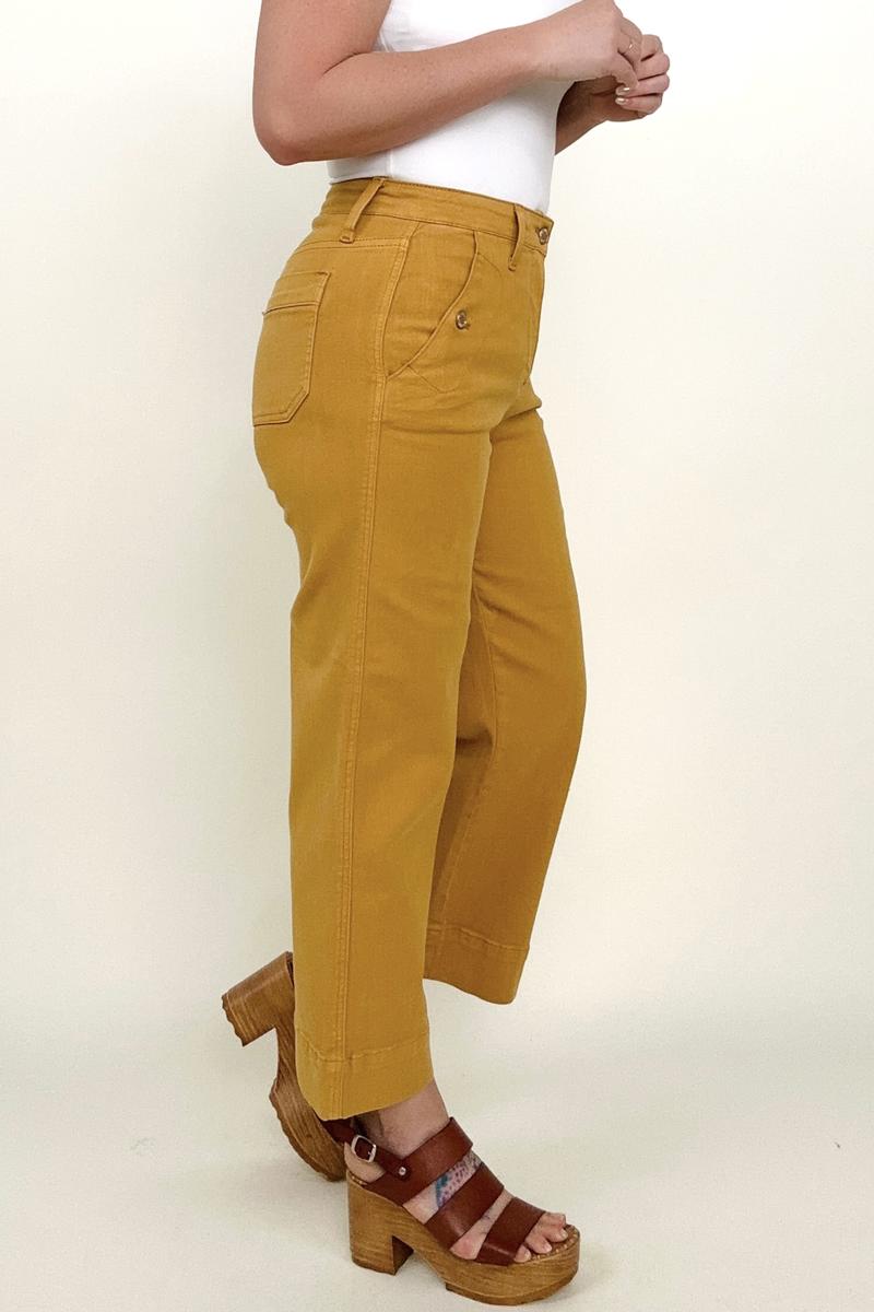 RESTOCK Judy Blue Garment Dyed Straight Leg Cropped Jeans - Mustard
