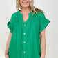 Woven Button Down Ruffle Sleeve Top - Multiple Colors