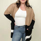 Latte Colorblock Cardigan With Patch Pockets