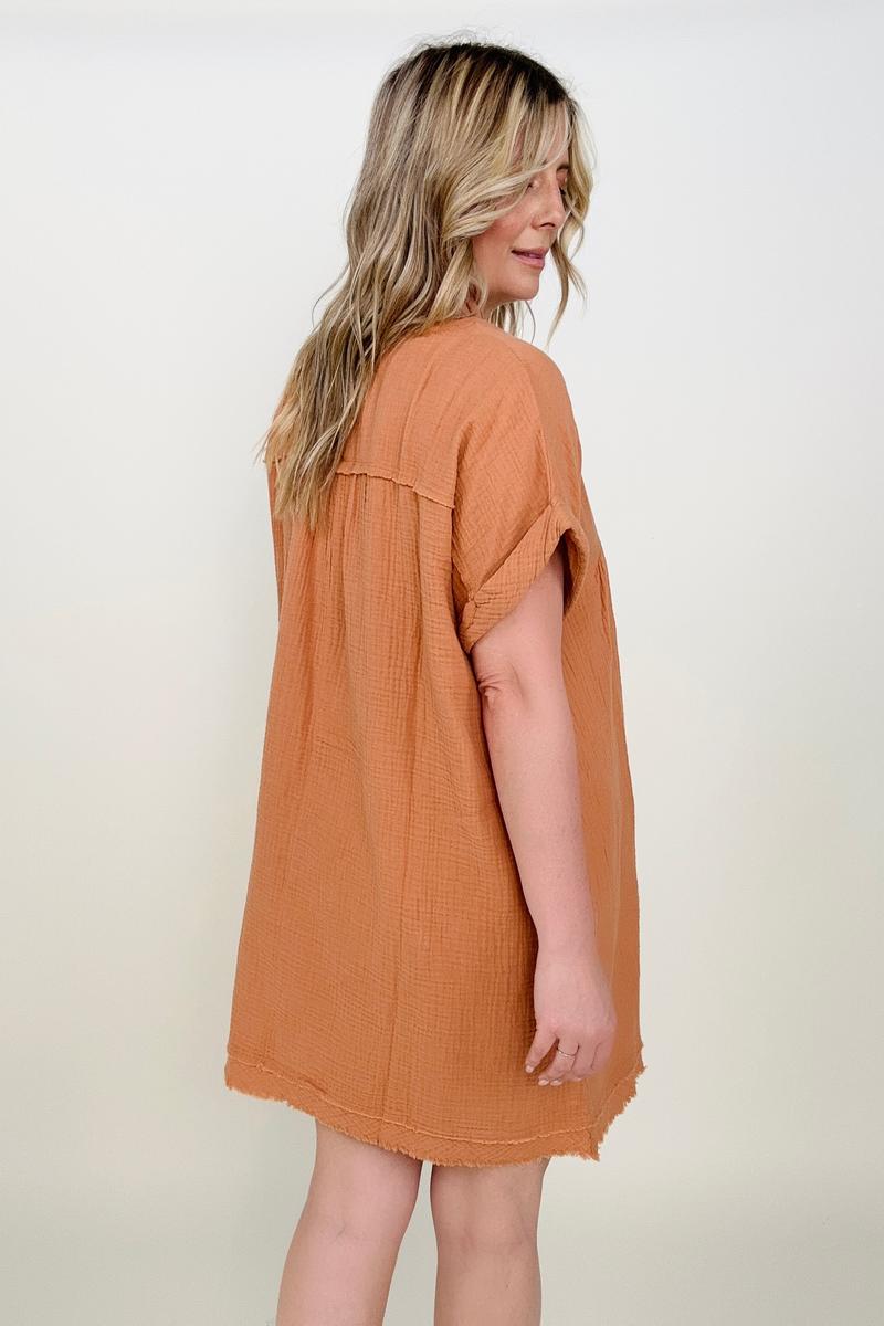 Gauzy Raw Edge V-Neck Dress - Multiple Colors