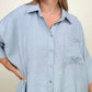 Pleated Batwing Short Sleeve Button Up Top - Multiple Colors