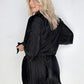 Pleated Button Down Top And Shorts Set in Black