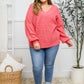 Wide V Neck Waffle Knit Sweater In Rose
