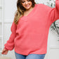 Wide V Neck Waffle Knit Sweater In Rose