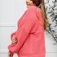 Wide V Neck Waffle Knit Sweater In Rose