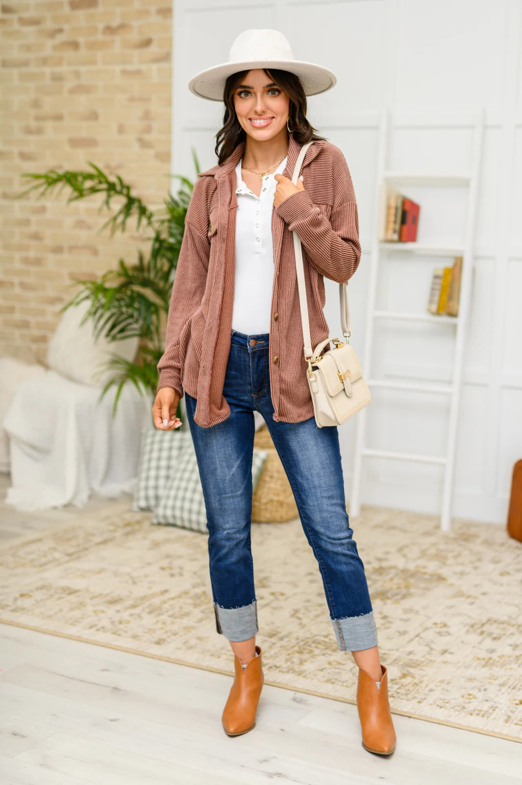 Windsor Textured Shacket in Chestnut