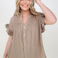 Woven Button Down Ruffle Sleeve Top - Multiple Colors