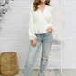 Xanidu Long Sleeve V Neck Blouse in White