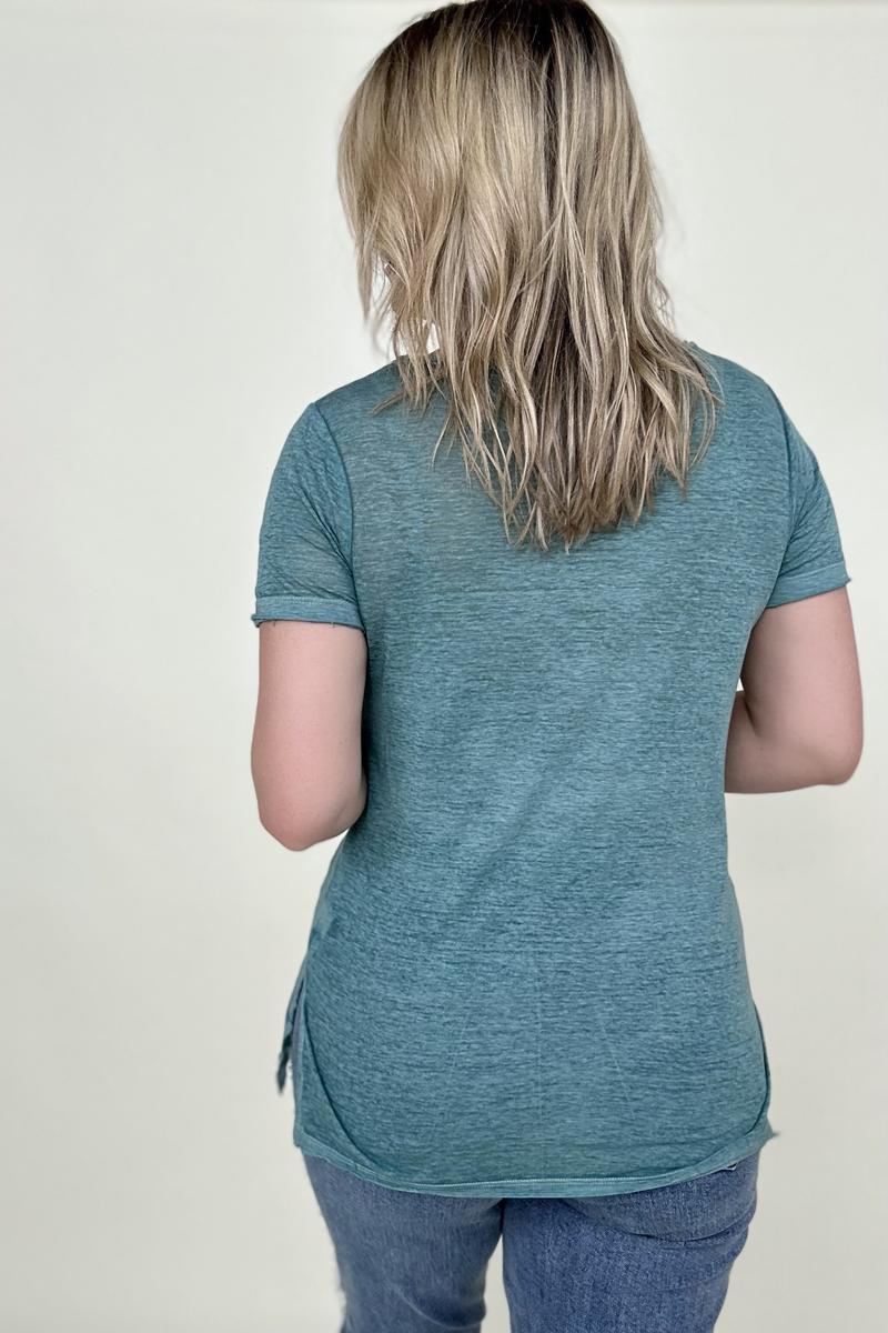 Washed Melange Burnout Scoop V-Neck Top - Multiple Colors