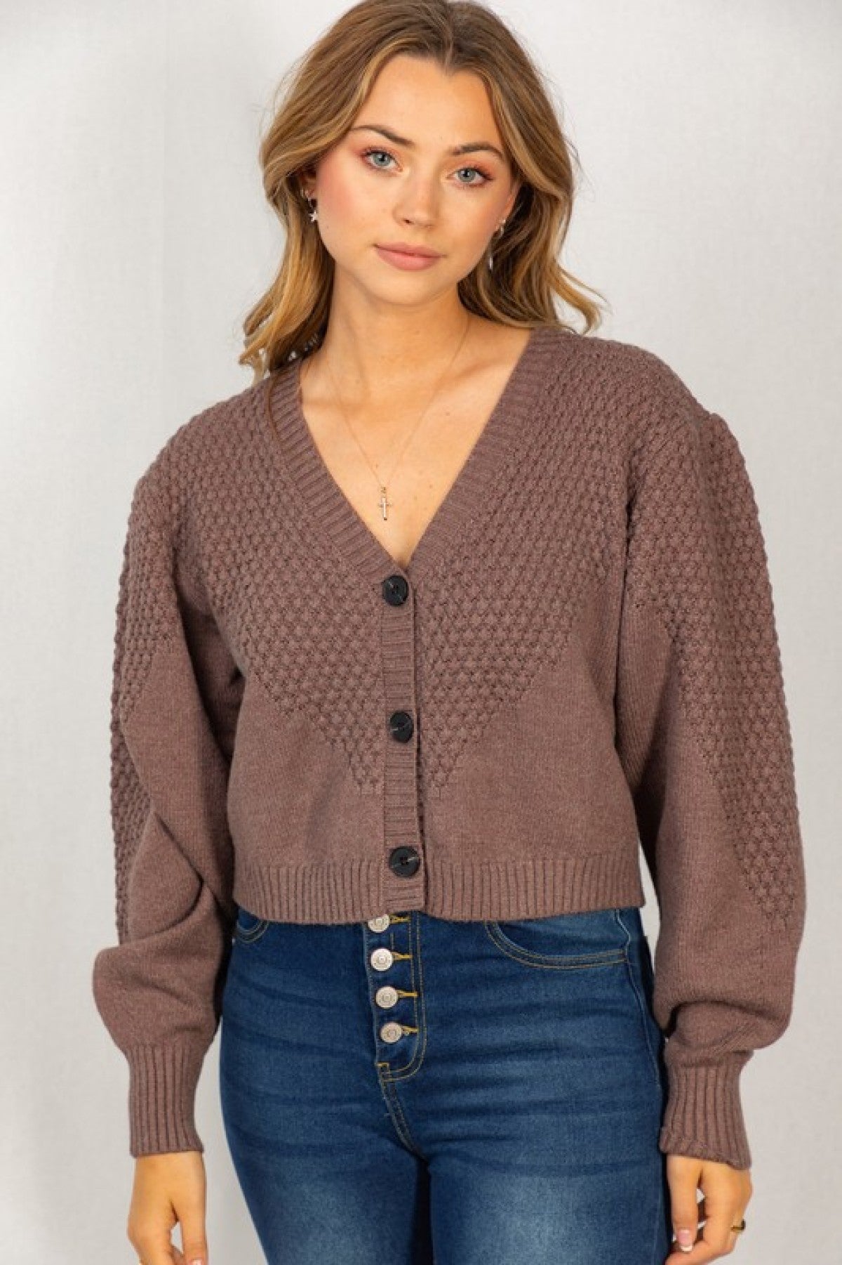 Long Sleeve Bubble Sweater Knit Cardigan