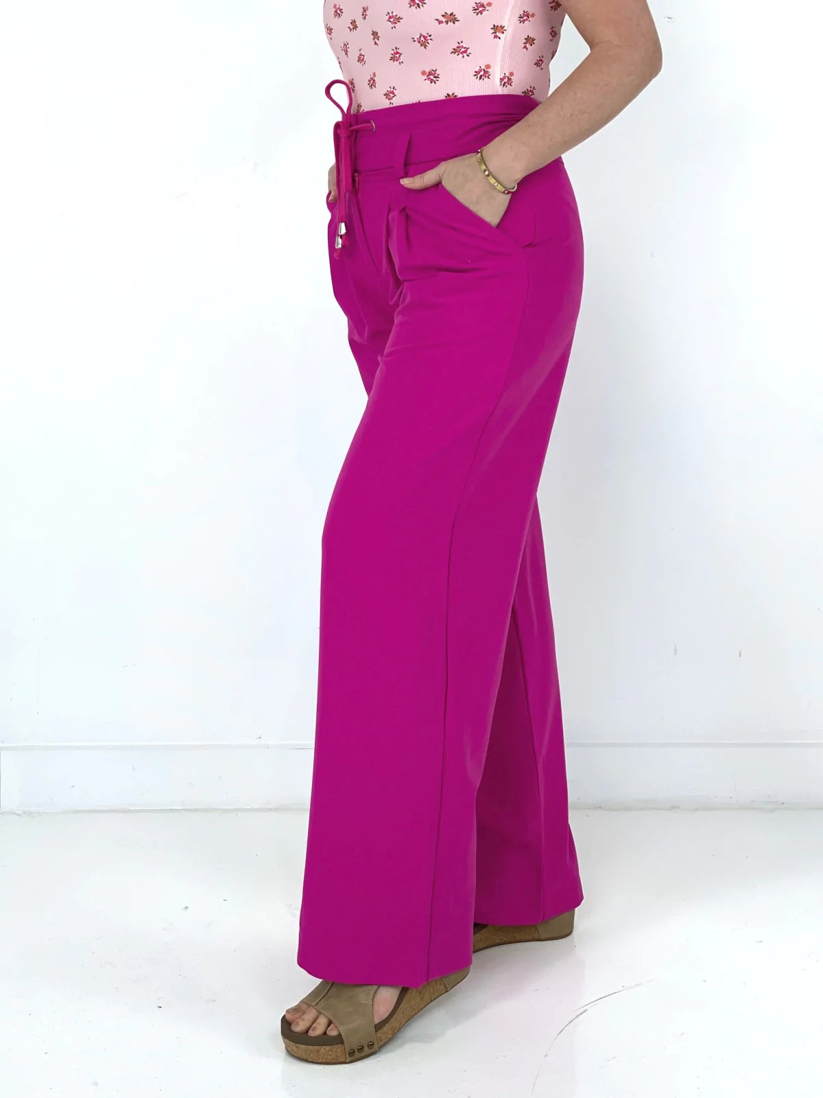 Pink High Waist Woven Wide Leg Pants