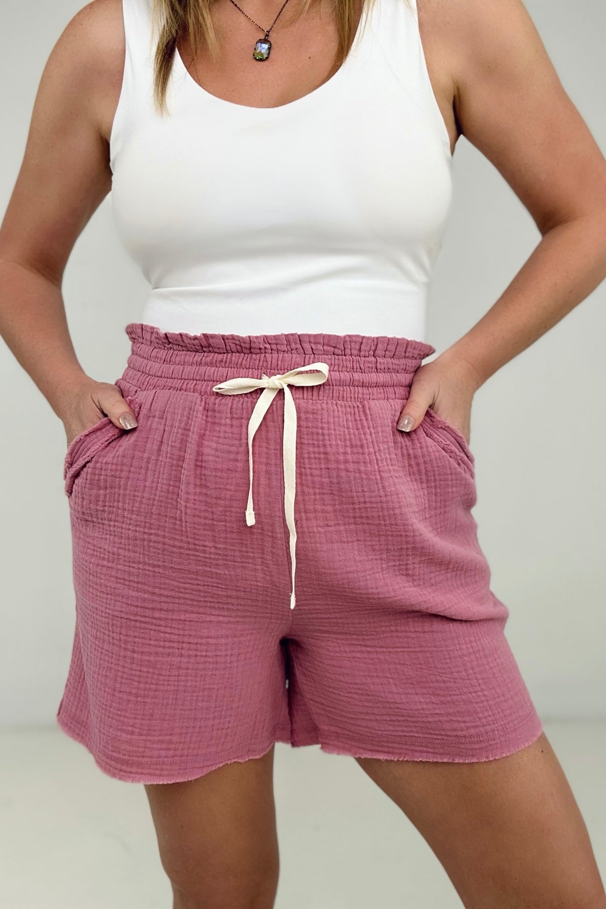 Cotton Gauze Drawstring Waist Shorts