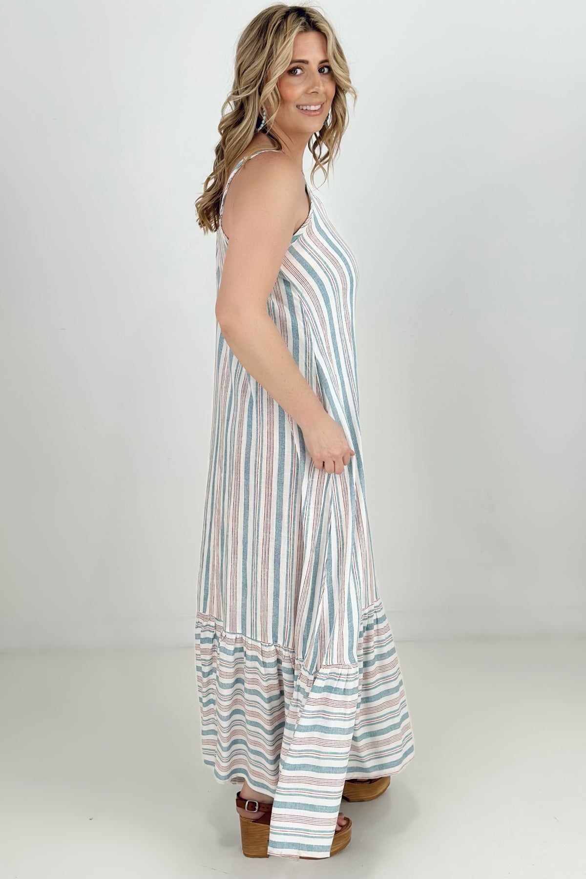 Striped Maxi Dress with Side Seam Pockets