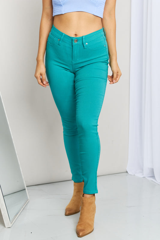 YMI Hyper-Stretch Mid-Rise Skinnies in Sea Green