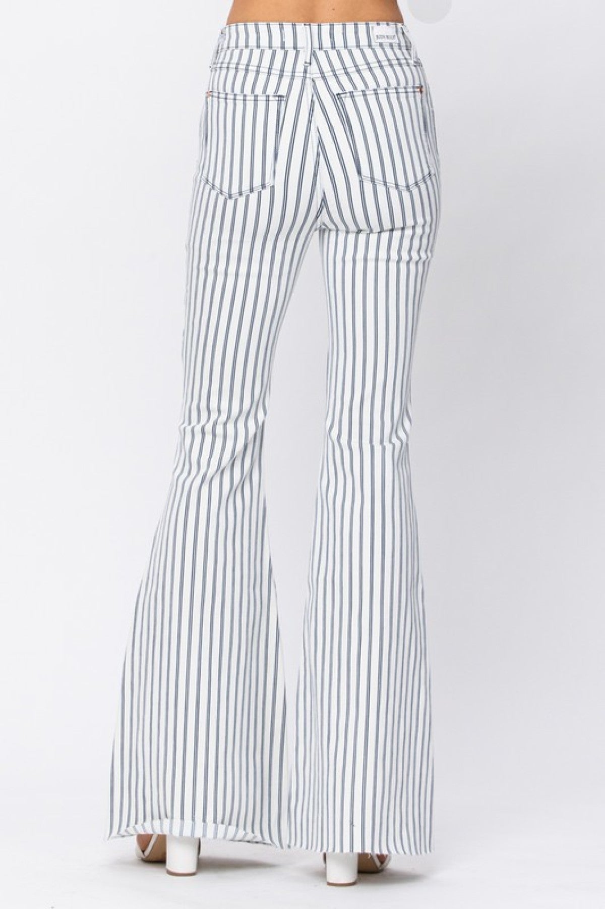 Judy Blue High Waist Super Flare White Pin Stripe Jeans