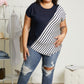 SIZE XL Striped Color Block Tee in Navy
