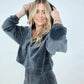 Mono B "Cloud Comfort Hoodie" Velour Cropped Hoodie Pullover with Notched Neckline