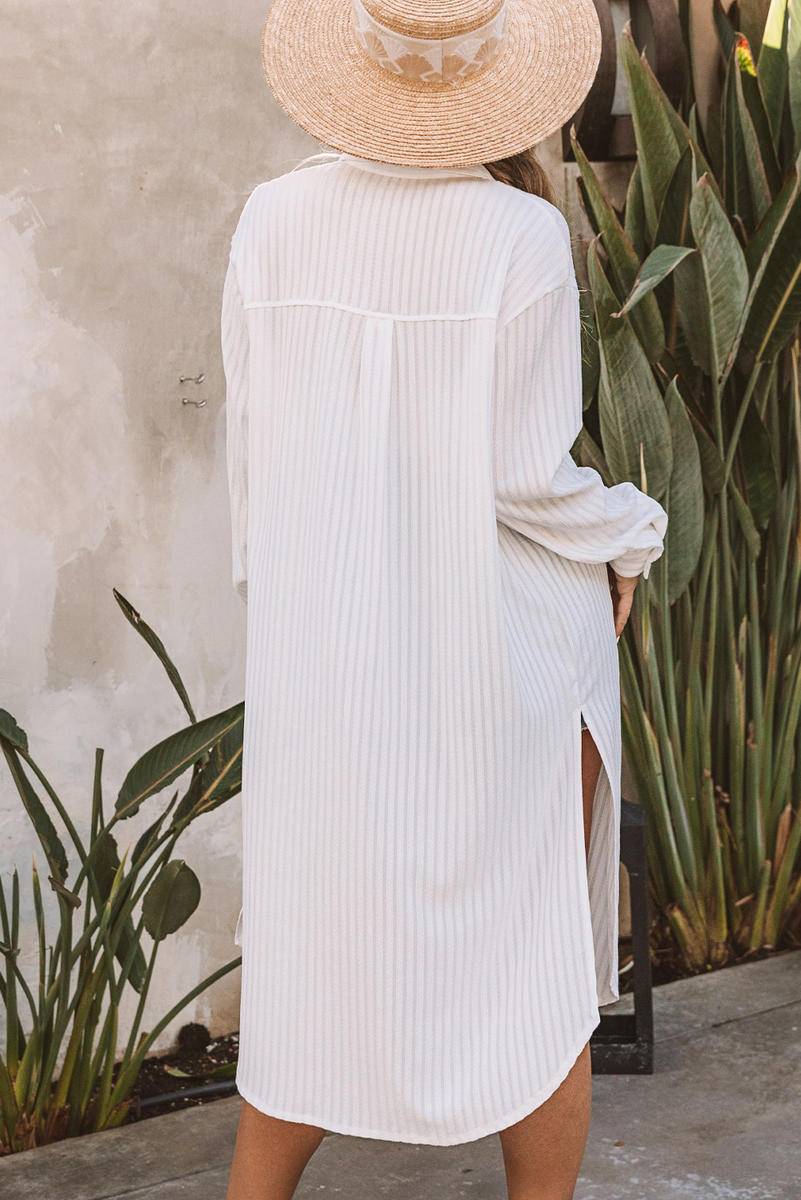 Crinkle Button Front Cover Up Shirt Dress