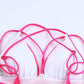 Pink Criss Cross Backless Deep V Neck One Piece Swimsuit