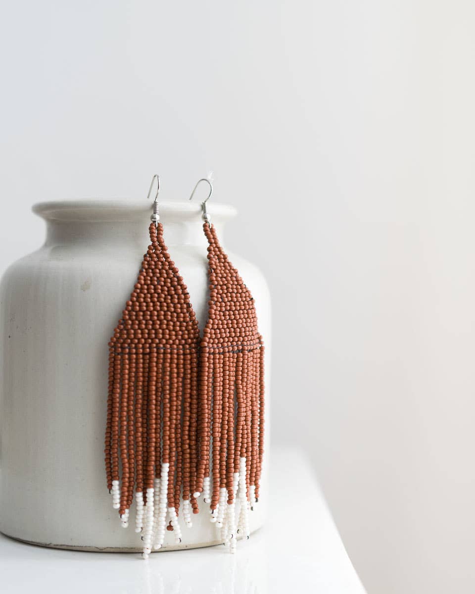 Beaded Fringe Earrings in Canela