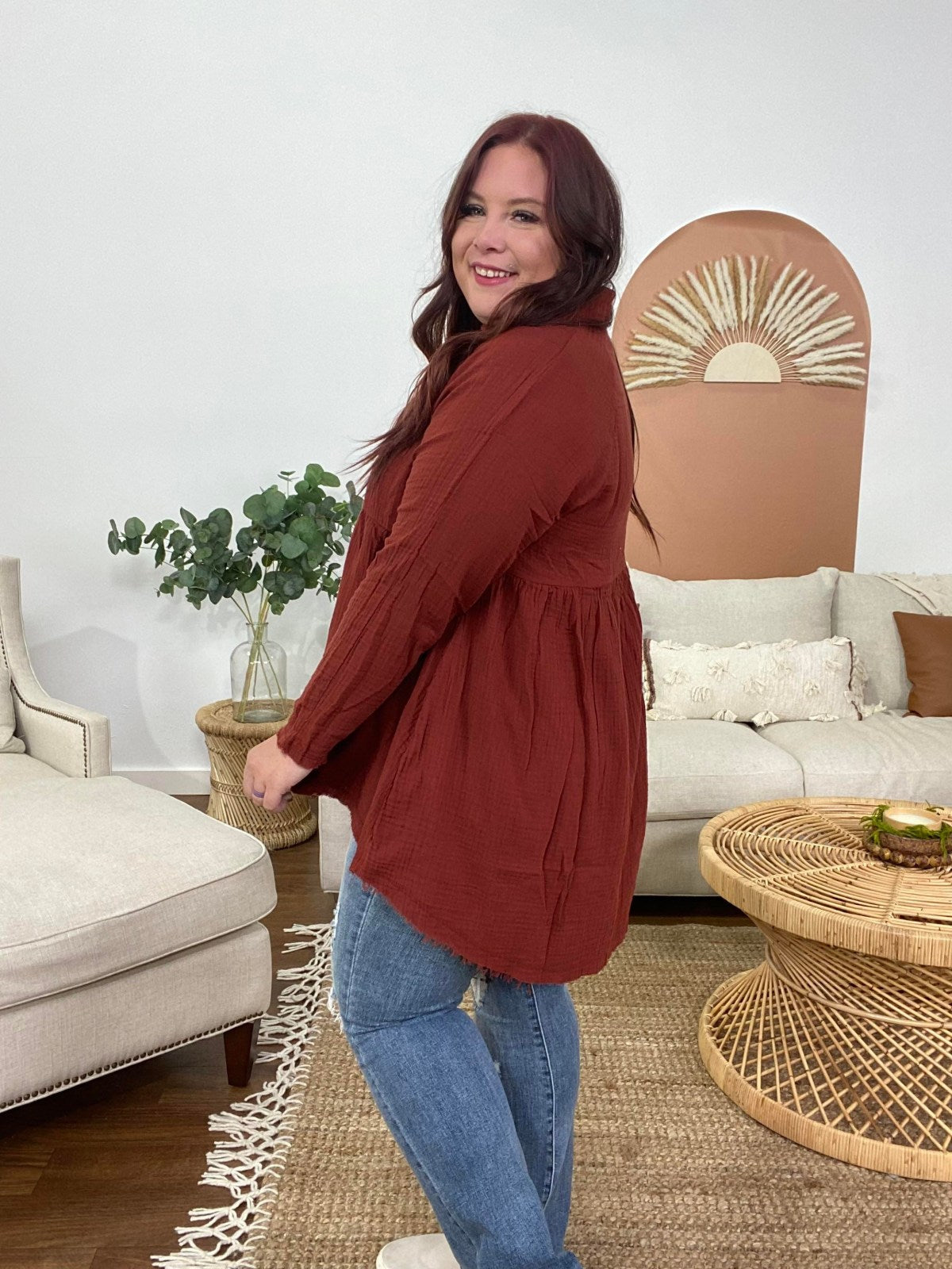 Peplum Raw Edge Shirt with Pockets