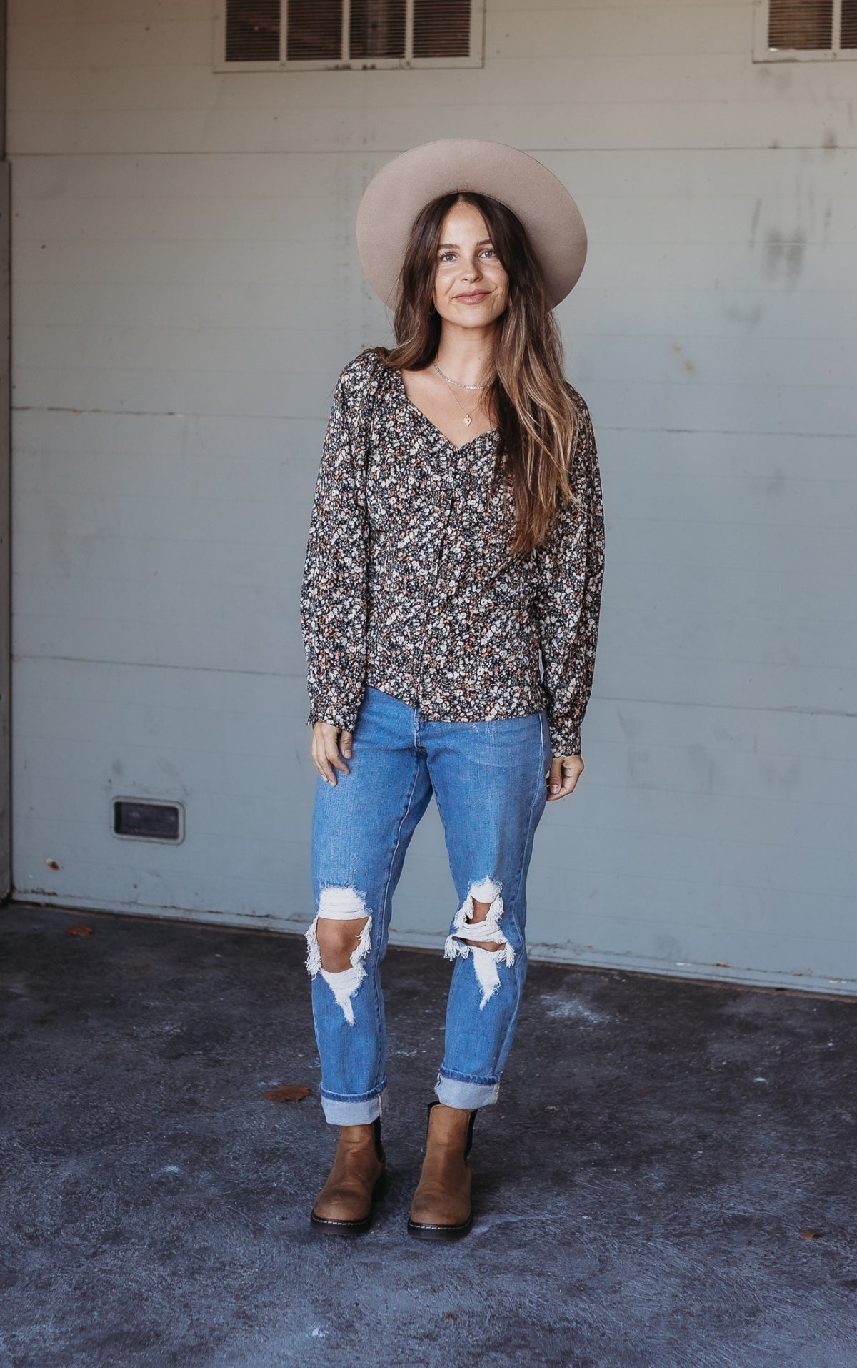 Ditsy Floral Square Neck Button Down Blouse