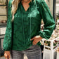 Applique Frill Trim Tie Neck Blouse