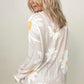 Daisy Print Crew Neck Loose Knit Top