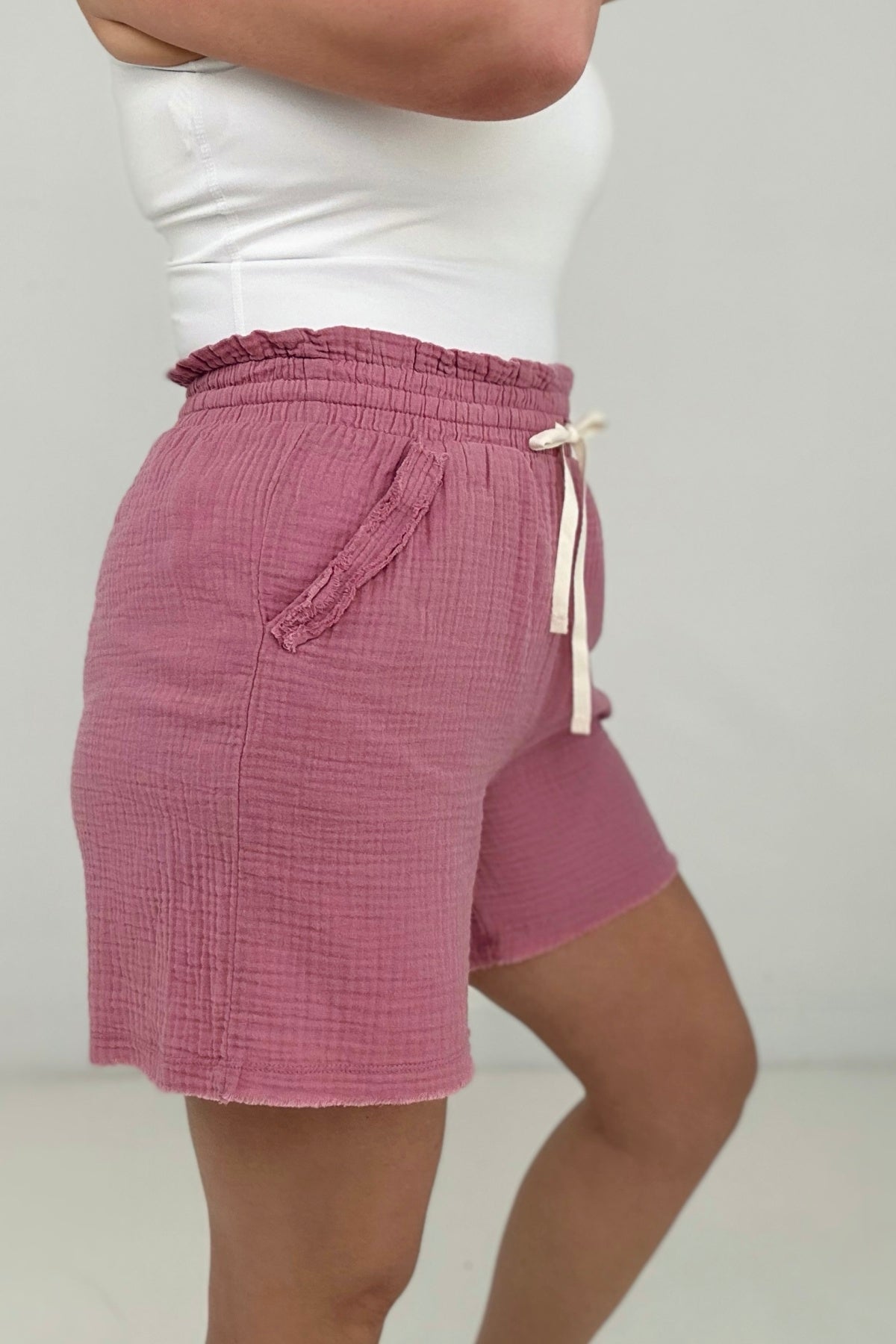 Cotton Gauze Drawstring Waist Shorts