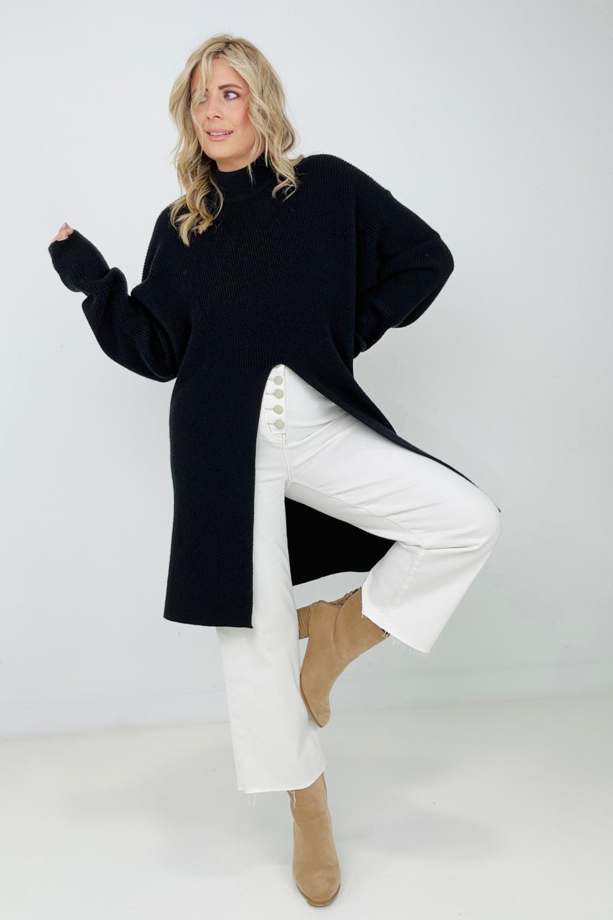 Nora Mockneck Front Slit Sweater